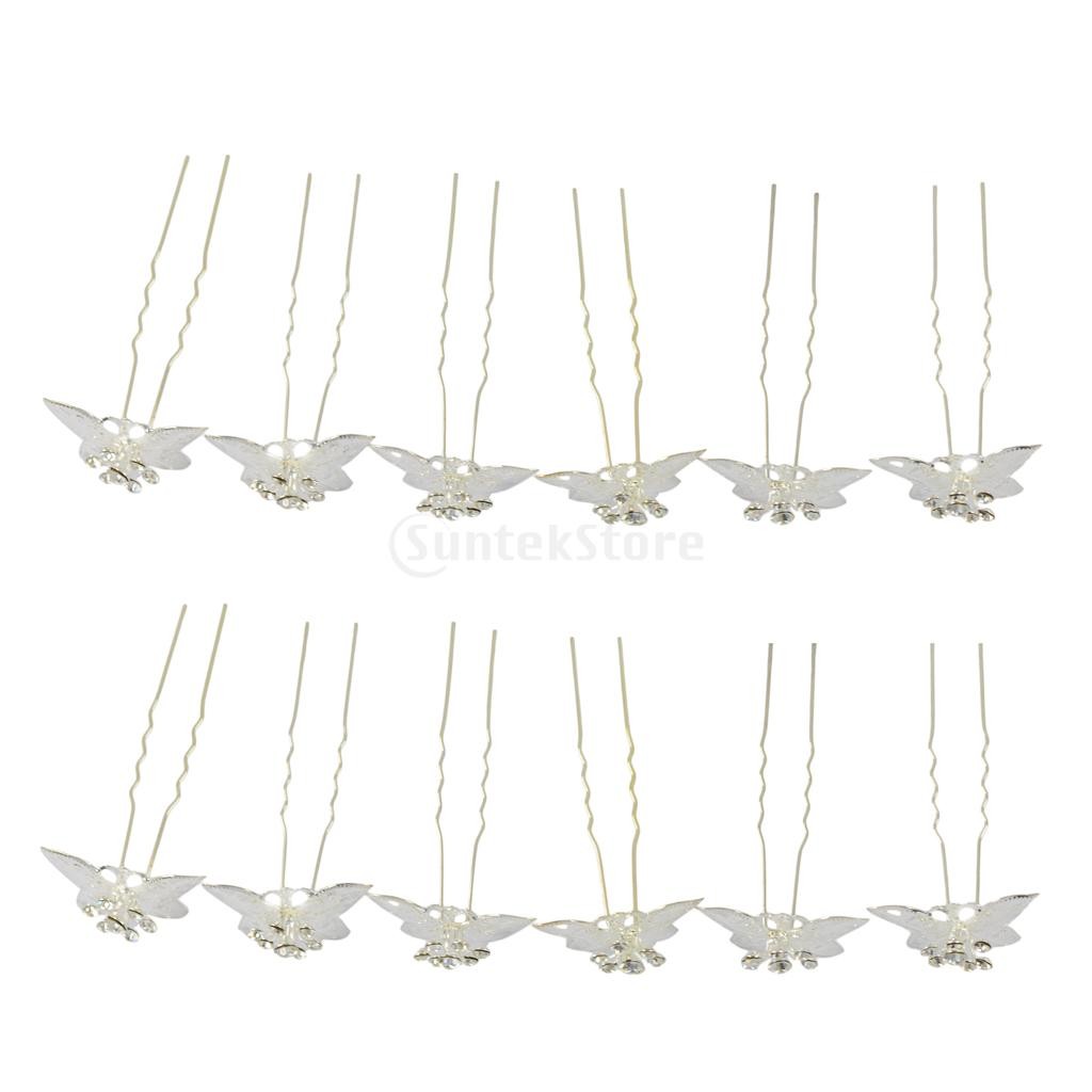 12pcs Wedding Crystal Rhinestones Hollow Butterfly Flower Hair