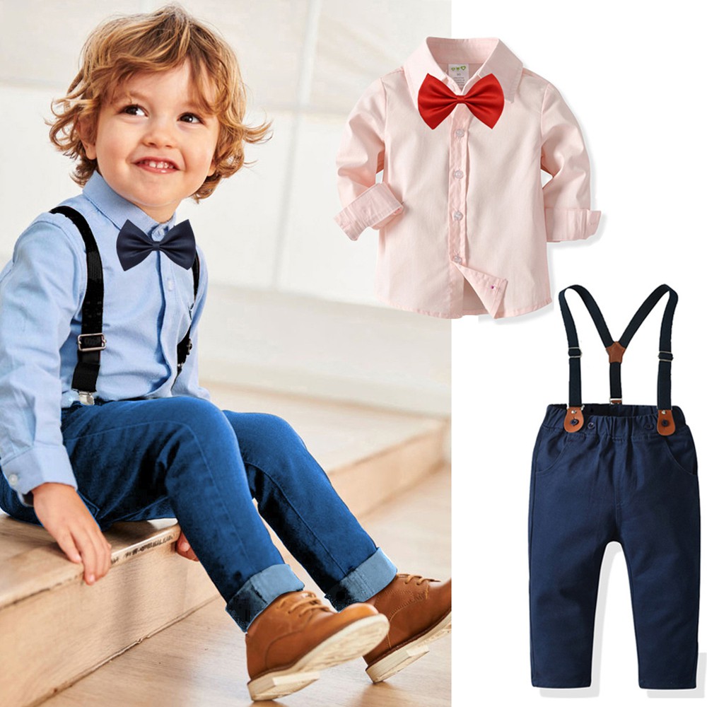 Little Boys Gentleman Outfit Suits,Baby Boys Short Pants Set,Short Sleeve Shirt+Suspender Pants+Bow Tie 5Pcs 