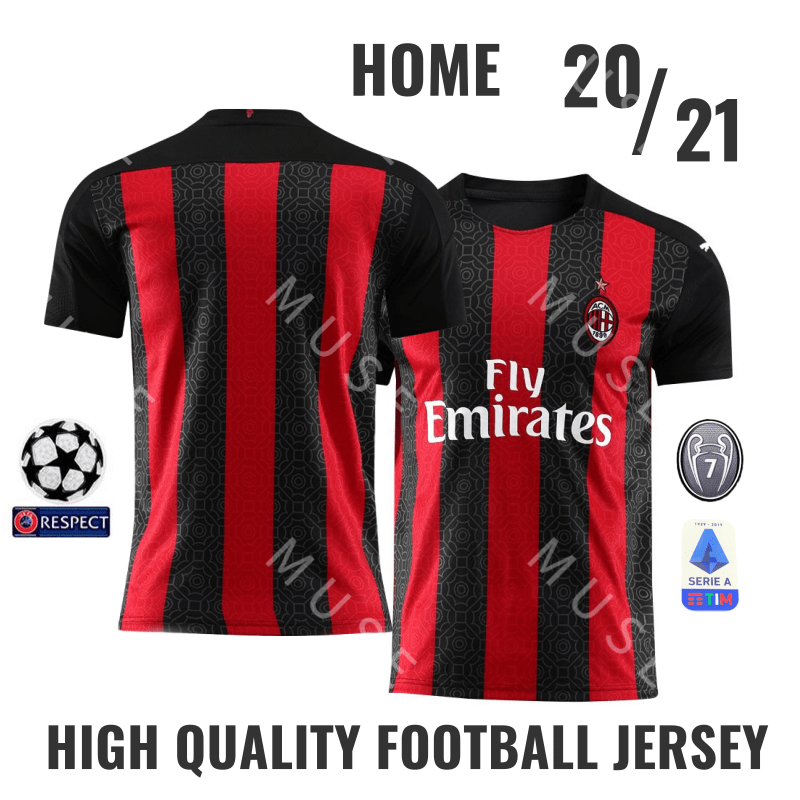 Top Quality Ac Milan Thai Version 2020 2021 Ac Milan Home Jersey Add Name Patch S 2xl Shopee Singapore