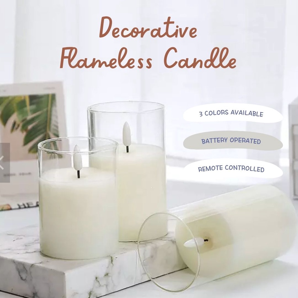 Led Flameless Candles, Battery Operated Real Pillar Wax Flickering Moving Wick Effect Glod Glass