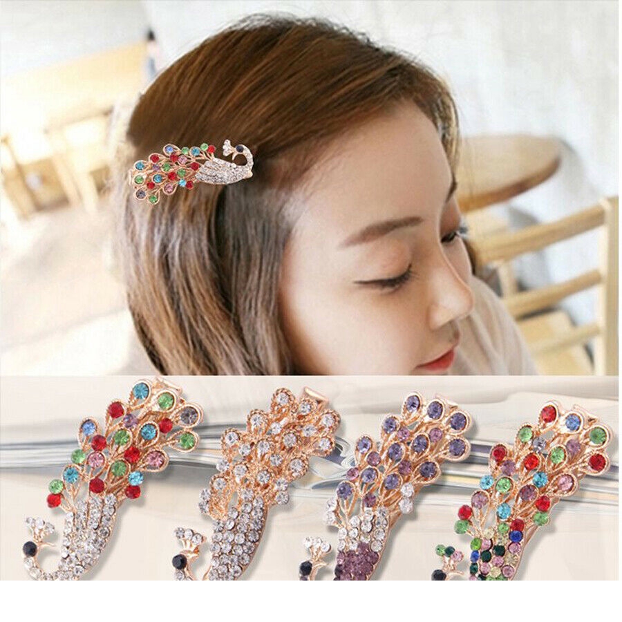 Women S Peacock Crystal Rhinestones Hairpin Hair Clips Barrette