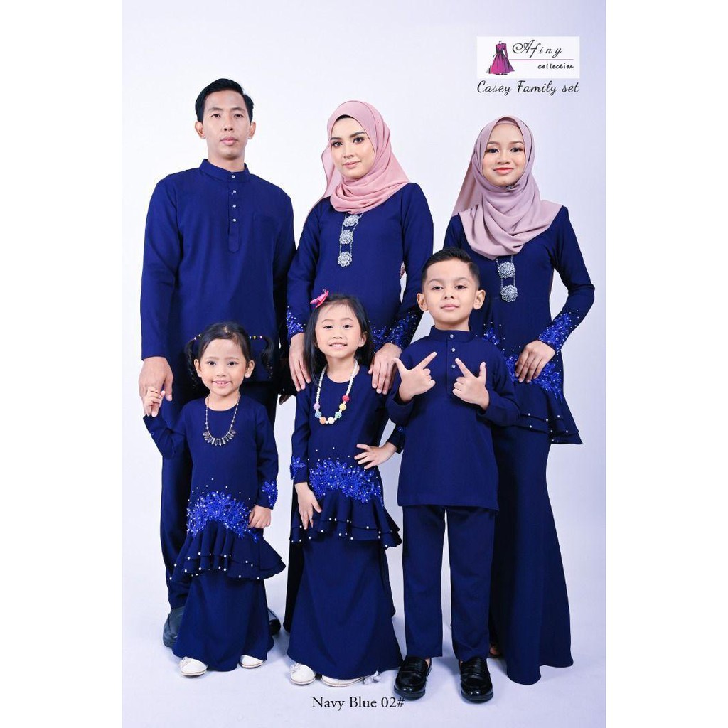 Sedondon Family Set Navy Blue Casey Family Clothes And Adult Kurung Shirt Shopee Singapore