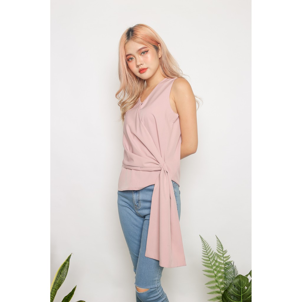 OOTD_SG Gemma V Neck Tie Blouse | Shopee Singapore