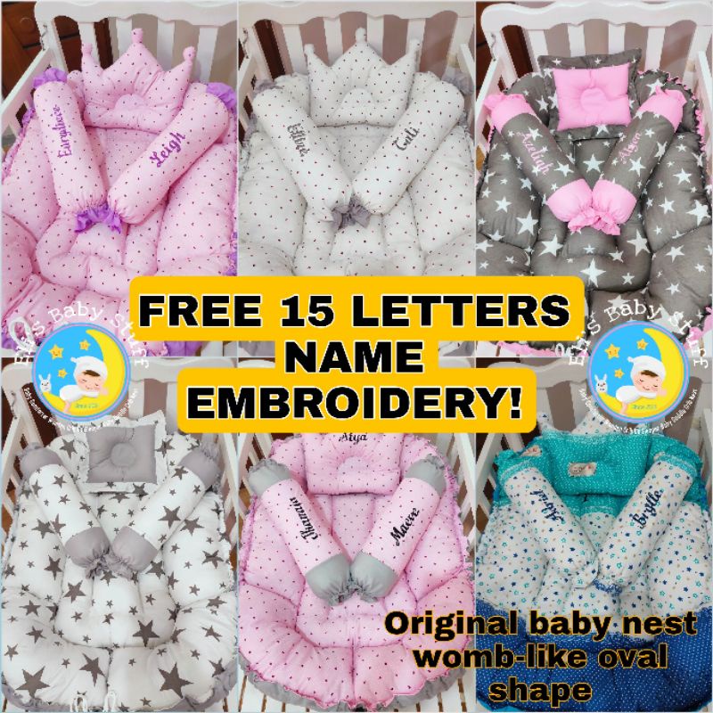 BIG SIZE ORIGINAL BABY CRIB NEST Baby Nest bed Mattress100% Cotton FREE Letter NAME Crown Pillow