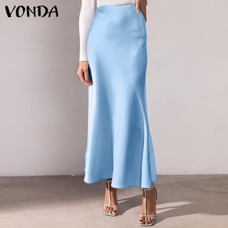 Image of VONDA Women Plain High Waist Elegant Package Hip Pleated Long Skirts