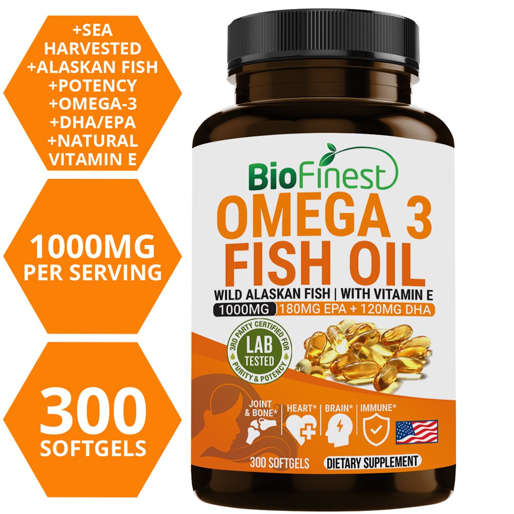 Biofinest Omega 3 Fish Oil 1000mg Wild Alaskan Fish Natural Vitamin E