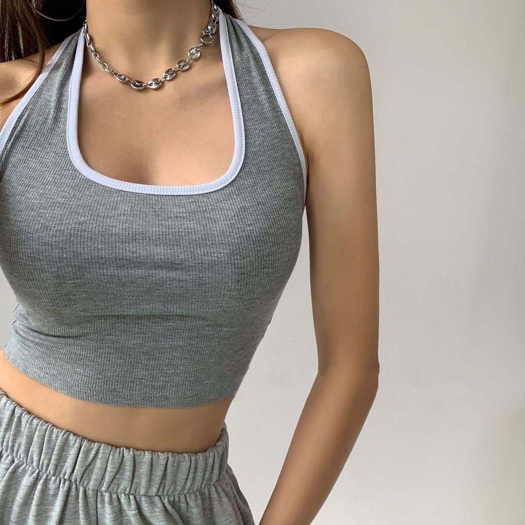 Image of Black Outer Wear Small Halter Camisole Women Summer Inner Round Neck Yoga Sleeveless t-Shirt Tight Hot Girl Bottoming Shirt #6