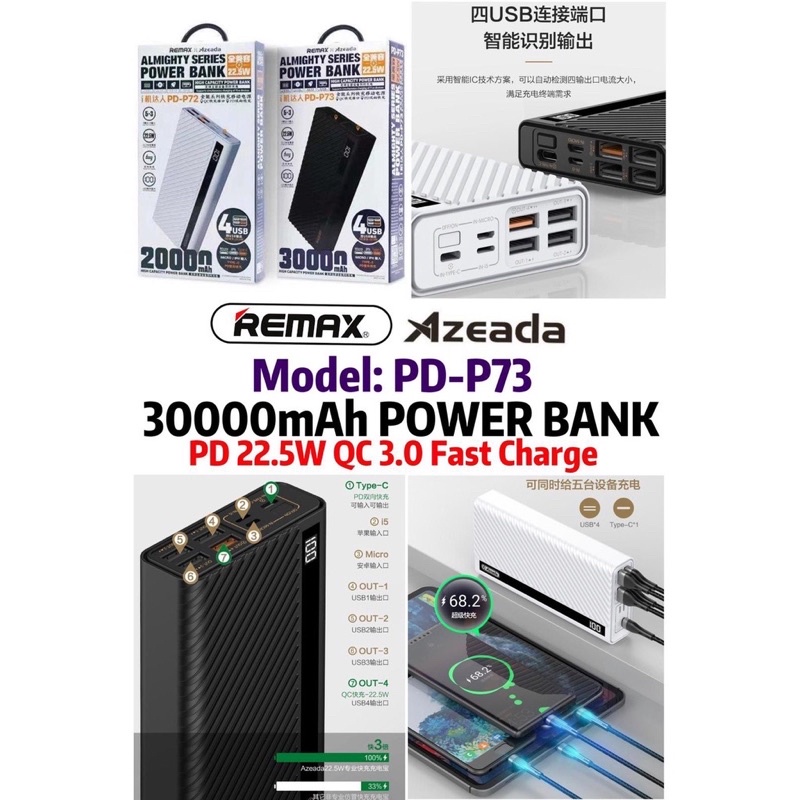REMAX Almighty 22.5W PD+QC Fast charge 30000mAh Fast