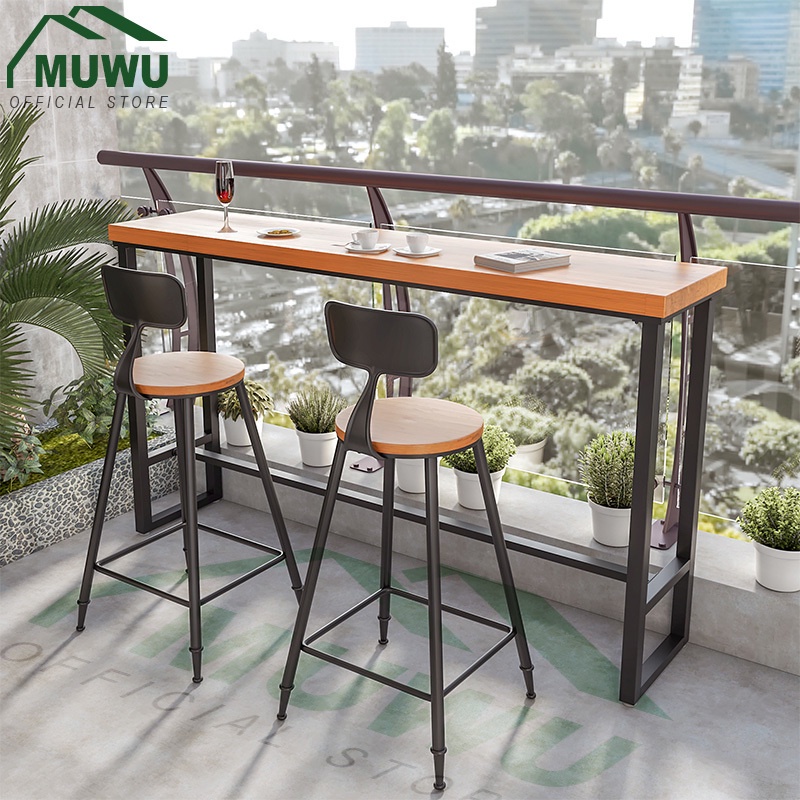 Muwu) Solid Wood Bar Table Balcony Long Table And Chair Simple Industrial  Style High Footed Dining Table | Shopee Singapore