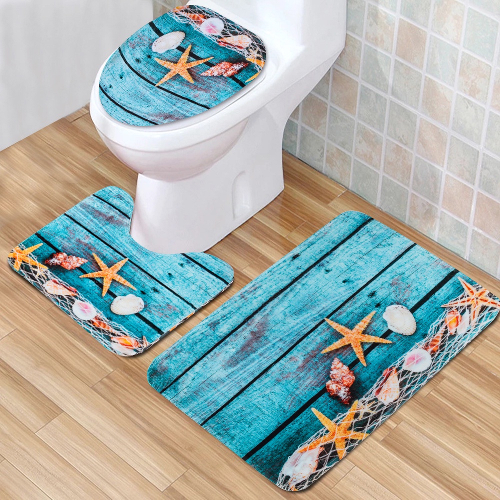 Bathroom Non-Slip Toilet Seat Cover Pedestal Rug Closestool Stretchy Cushion Set 