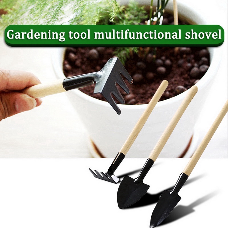 3pcs/Set Mini Gardening Tools Wood Handle Stainless Steel Potted Plants ...