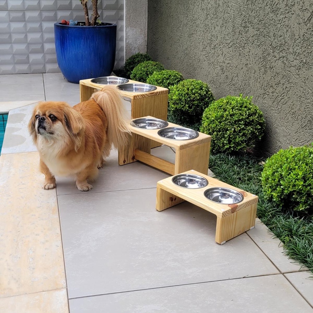 Comedouro Suporte Alimentador Bebedouro Elevado Ração Cachorro Gato Pet Pote Inox Pets