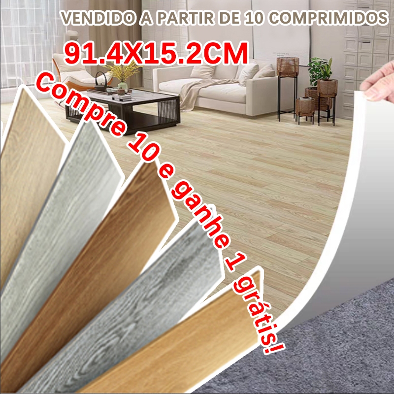 Piso Painel Revestimento Vinílico Adesivo Lavável Madeira 91;4x15;2cm 3/10 pcs