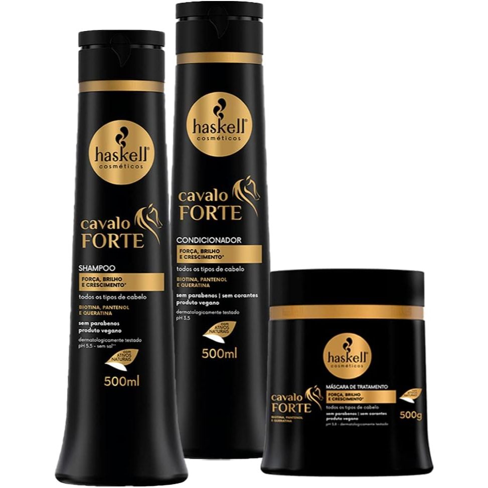 Kit Cavalo Forte Haskell Shampoo E Condicionador +  Máscara 500G Salao de Beleza Cuidados Cabelo Bel