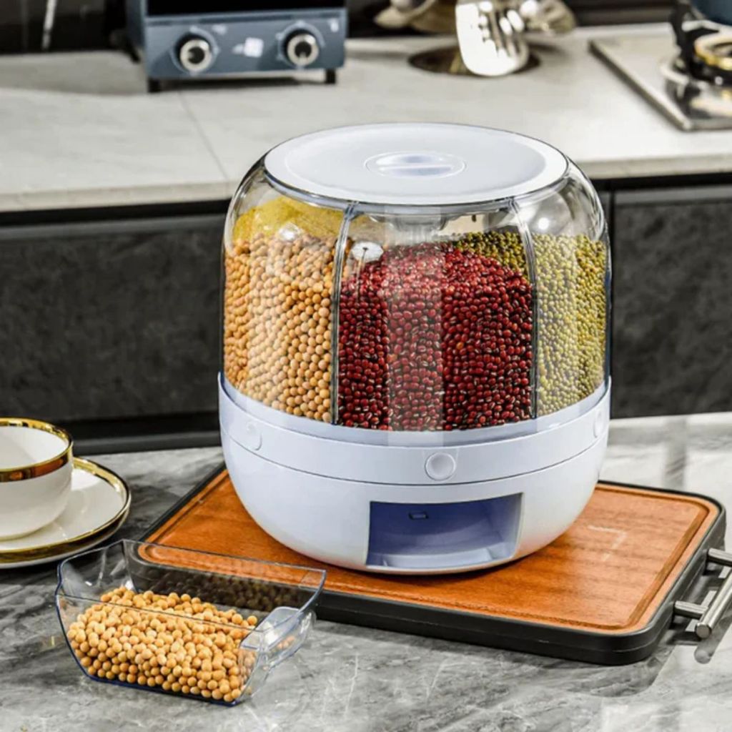 Dispenser Giratório Organizador de Alimentos com 6 Compartimentos para Grãos; Cereais Luxo - Maxx