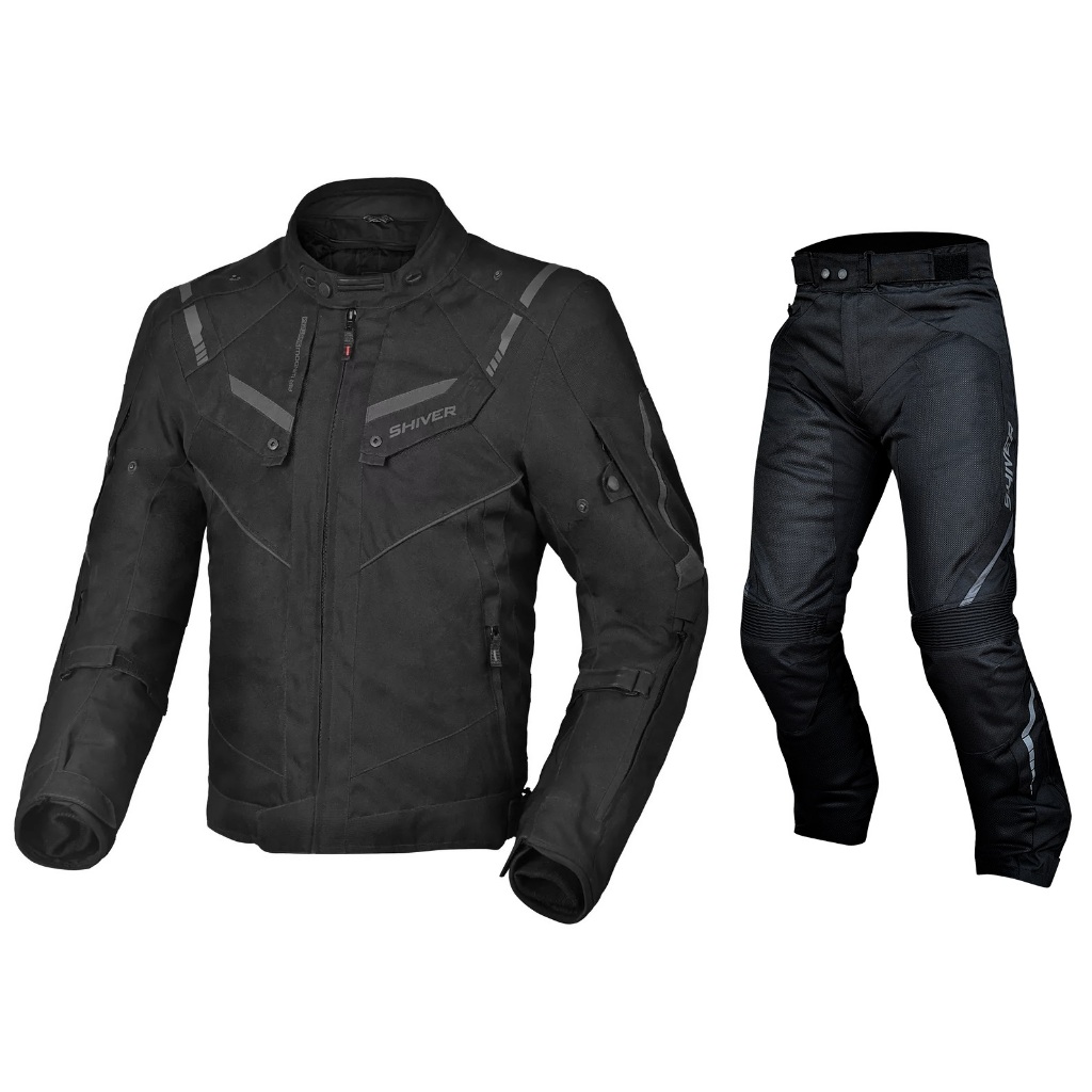 CONJUNTO JAQUETA FEMININA MOTO MOTOCICLISTA SHIVER TIPO RONIN X11 TEXX + CALÇA IMPERMEÁVEL PRETA MOT