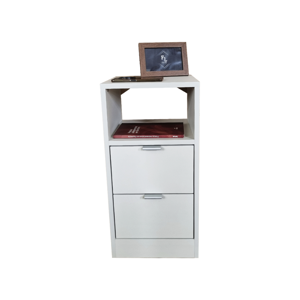 Mesa de Cabeceira Off-White 30cm 2 Gavetas e 1 Nicho em MDF Lado da Cama Quarto Com Rodízio