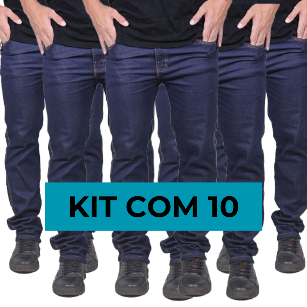 Kit 10 Calças Jeans Masculina Tradicional Básica Com Elastano Reforçada Trabalho Linha Premium Preço