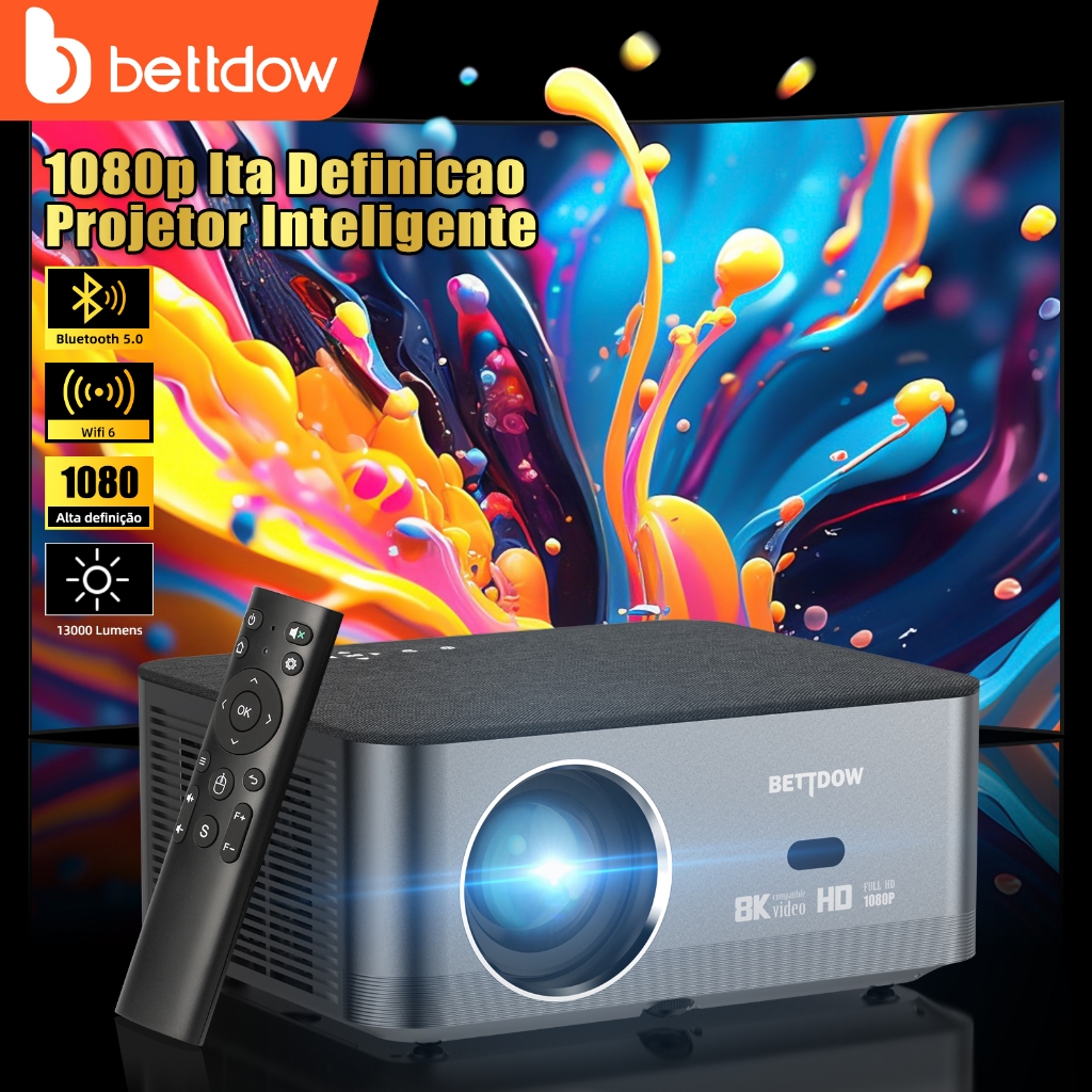 BETTDOW Full HD 1080P Projetor 4K 8K 700ANSI 13000Lumens Android WiFi LED Projetor de filme de vídeo