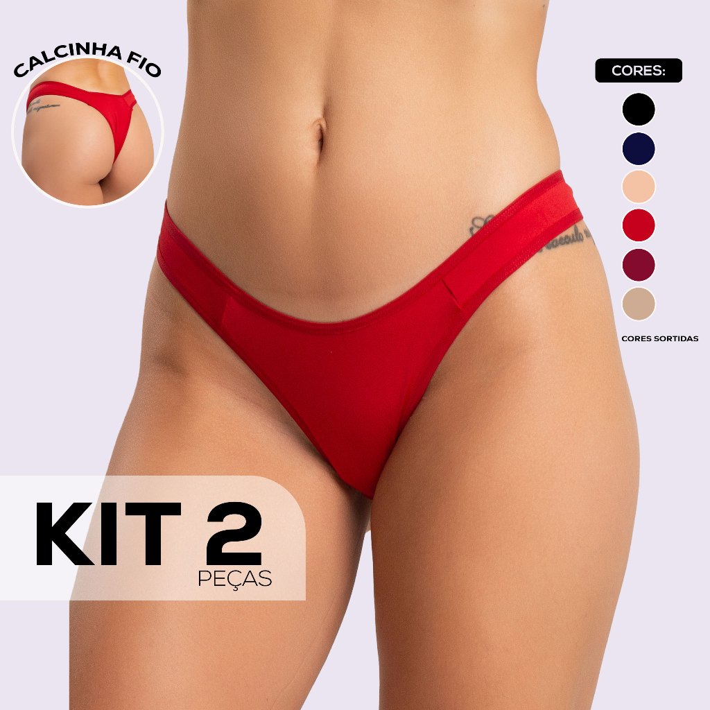 Kit 2 Calcinhas De Microfibra Modelo Tanga Fio Confortável Forro 100% Algodão Básica