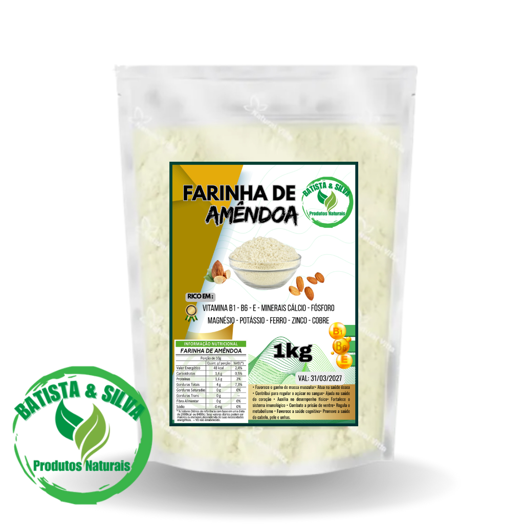 FARINHA DE AMÊNDOA 1kg - Rico em VITAMINAS B1, B6, E