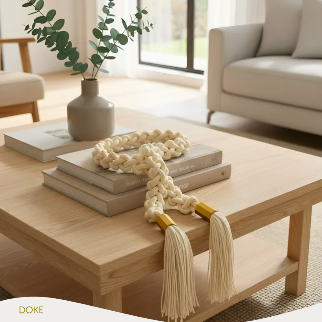 Colar De Mesa Decorativo 1m35cm Cordão Trançado Macramê. Decoração Elegante para Sala e Casa Nova
