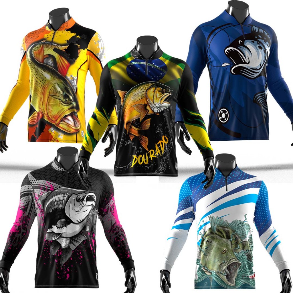 Camisa Blusa de Pesca Tucunaré Brasil Azul com Proteção Solar UV50+ DryFit Pescaria