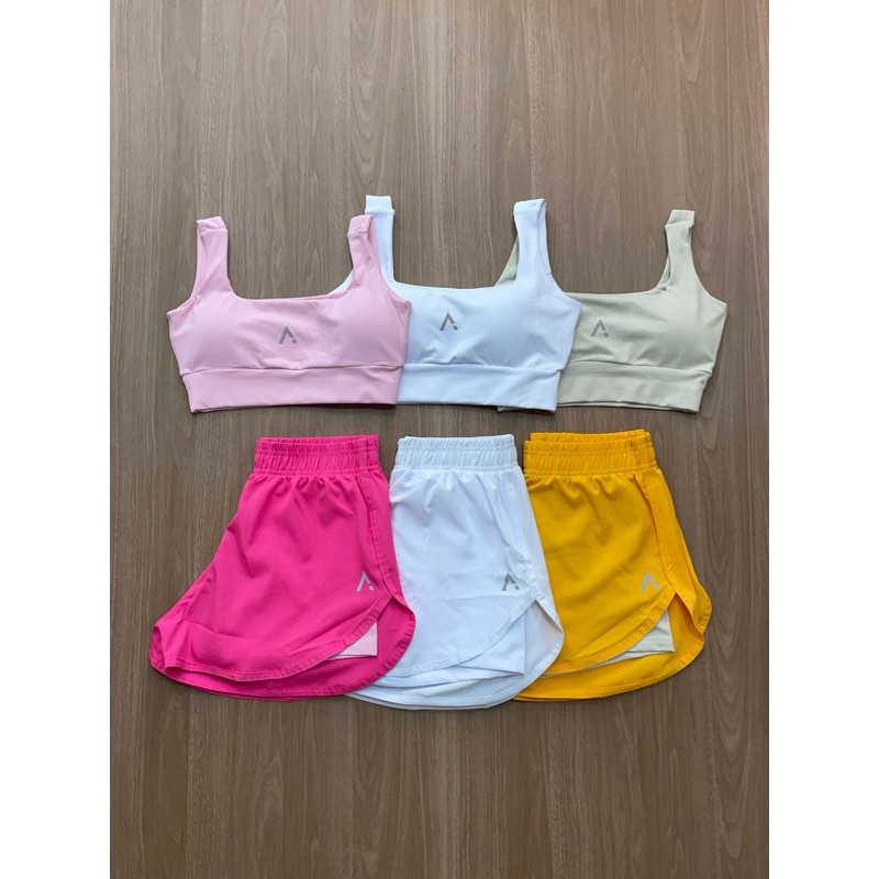 Conjunto de Short Duplo em poliamida e tectel soltinho e Top fitness Camila