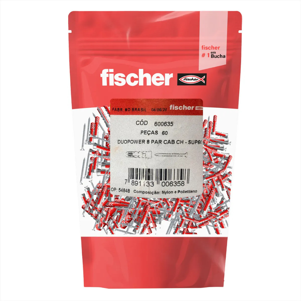 Bucha Duopower 8 fischer saco 60 buchas e 60 paraf cb chata