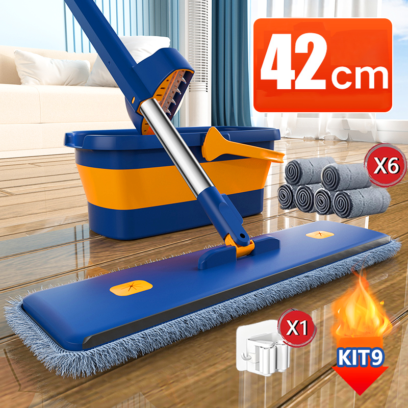 KIT 9 Esfregão - Limpa SEM ENXÁGUE (Seco/Úmido) + Balde Dobrável com Raspador (Absorve Tudo!)-S10