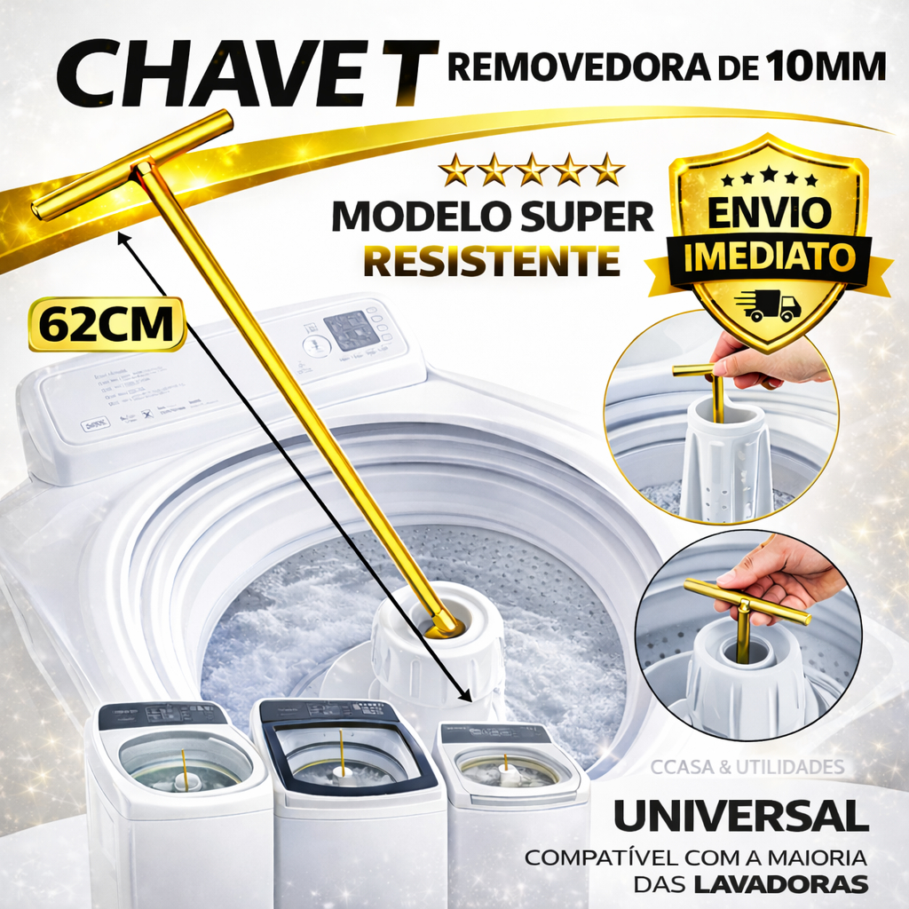 Chave T Longa 62cm 10mm Ferramenta Profissional pra Remover Agitador de Máquina de Lavar Brastemp El