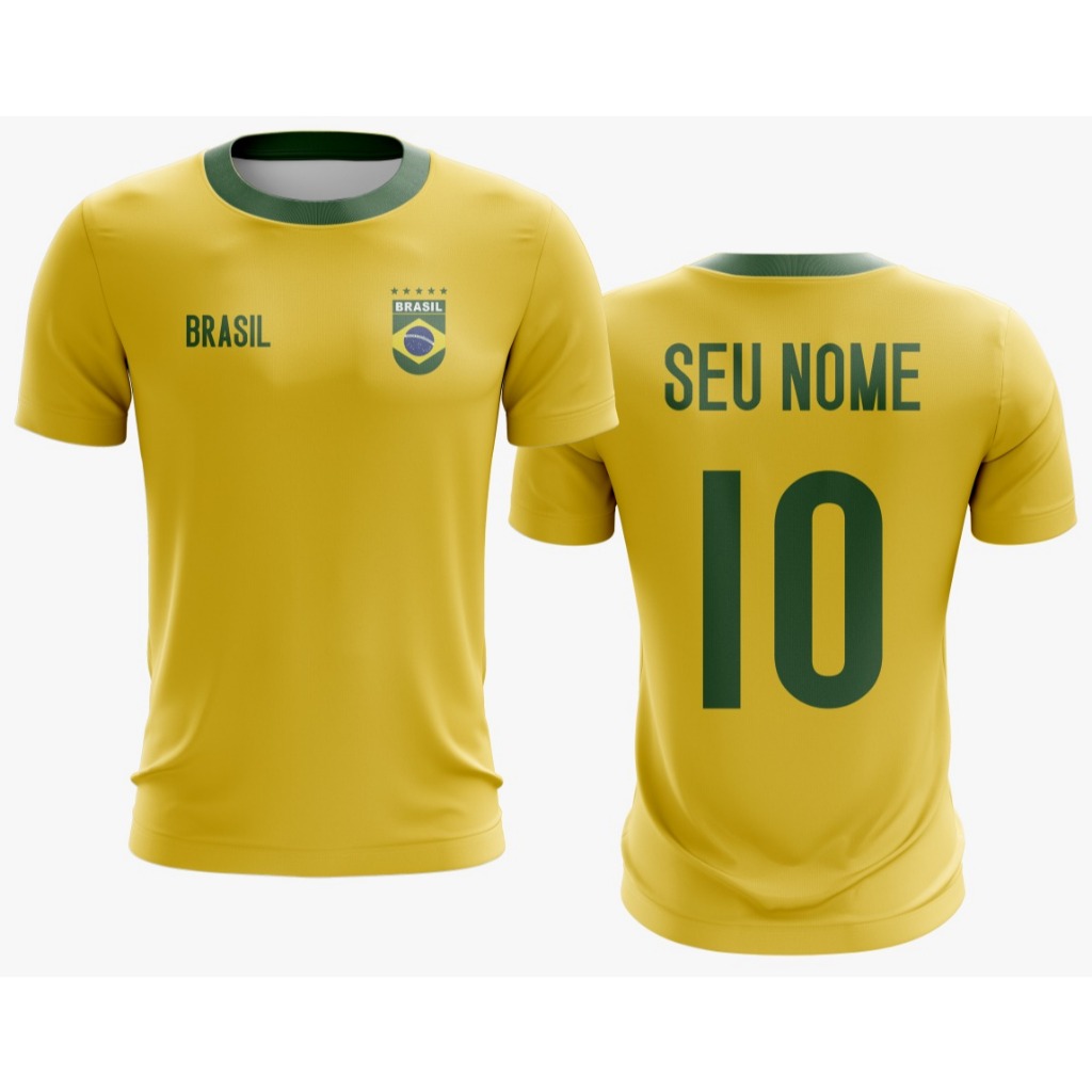 Camisa do Brasil personalizada com nome e numero amarela, azul e branca UV