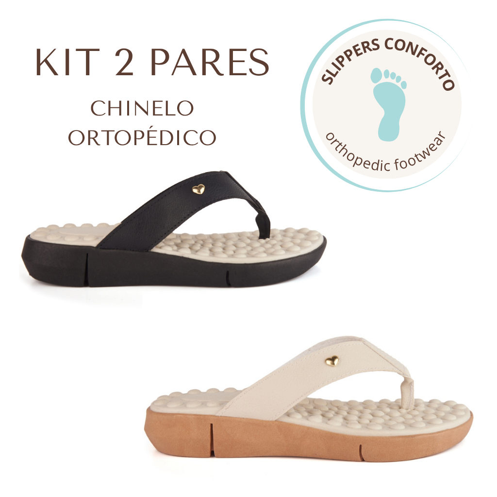 Kit 2 Pares Chinelo Feminino Ortopédico Tamanco Esporão Sola Eva Massageadora Confortável