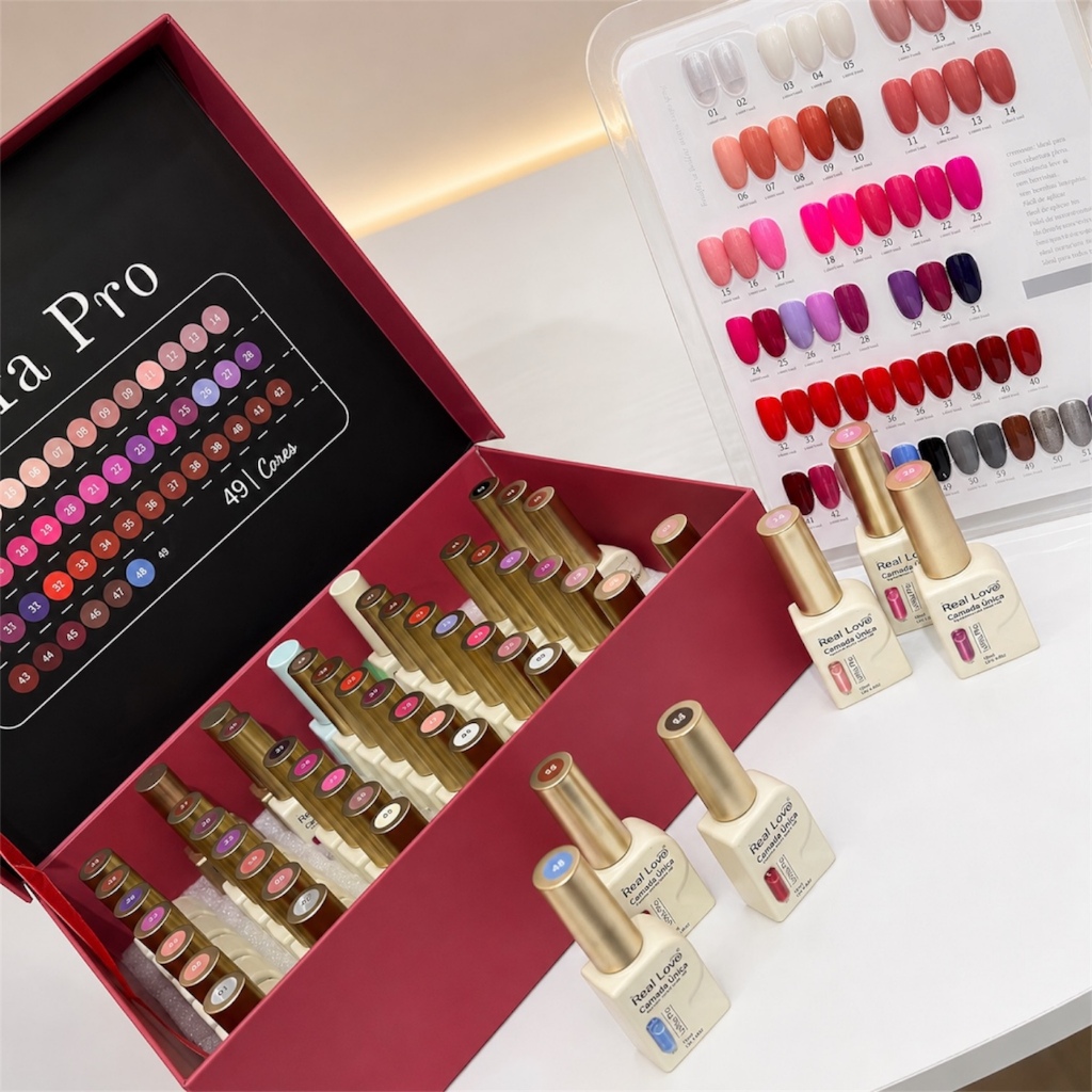 Kit Esmaltes em Gel Camada Unica 49 Cores Linha Pro Real Love  10 ml