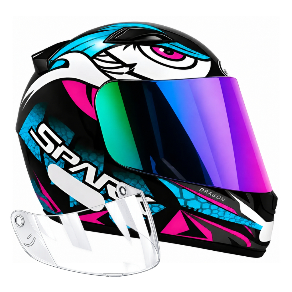 Capacete Ebf Spark Dragon Preto Tiffany Mais Viseira Camaleão