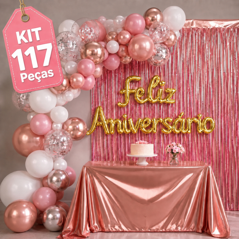 Kit Festa Feliz Aniversário Decoração Completa 117 Peças Balões Enfeites Infantil ou Adulto