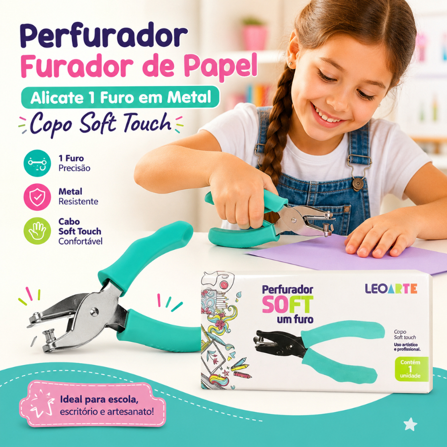Perfurador Furador de Papel Alicate 1 Furo em Metal copo Soft Touch