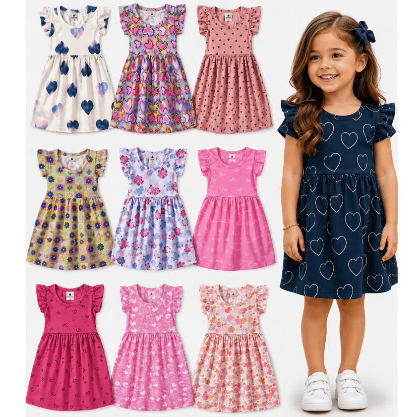Kit Vestido Infantil Menina com até 6 Peças – Tamanhos 1 a 10 Anos - Vestido Infantil com e sem Mang