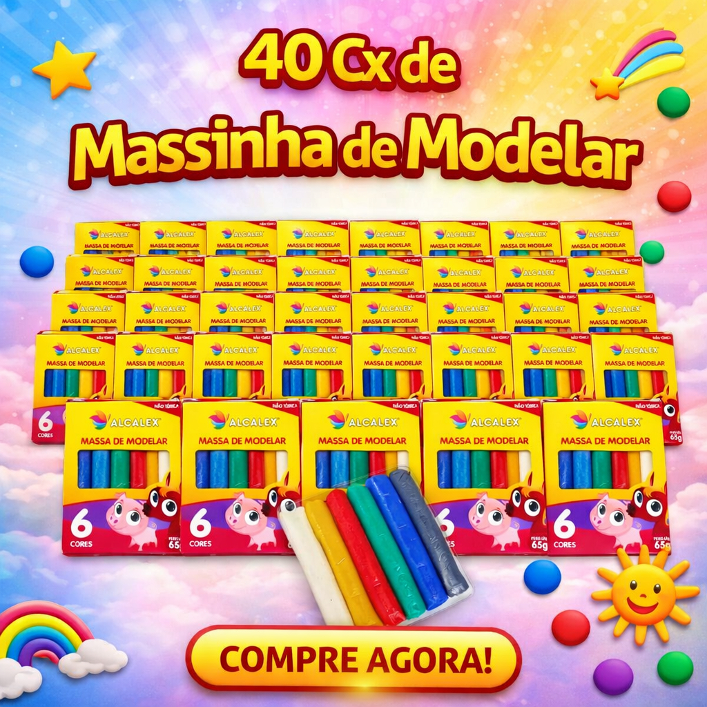 40 Caixas de Massinha de Modelar com 6 cores p/ Kit Festa Lembrancinha Infantil