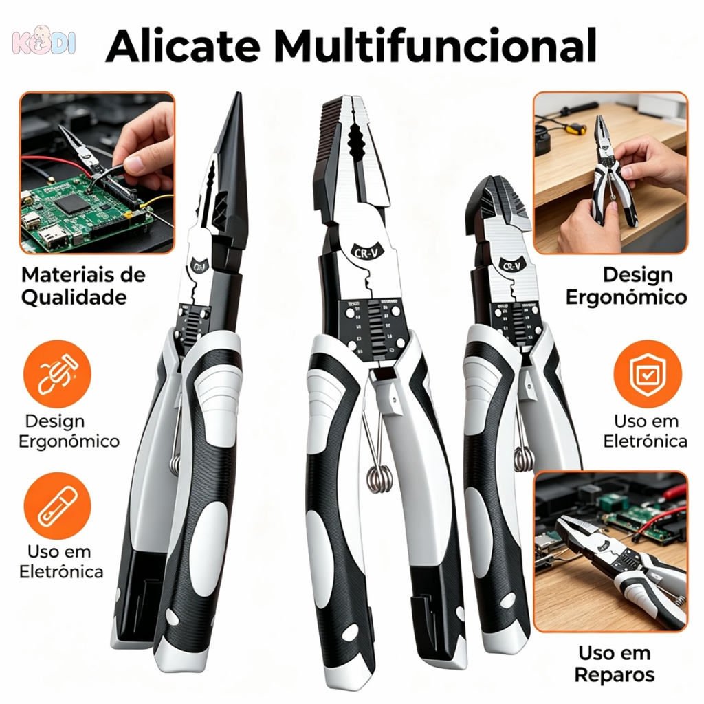 Alicate Multifuncional para Eletricista - Crimpagem Corte Descascador Profissional -F18