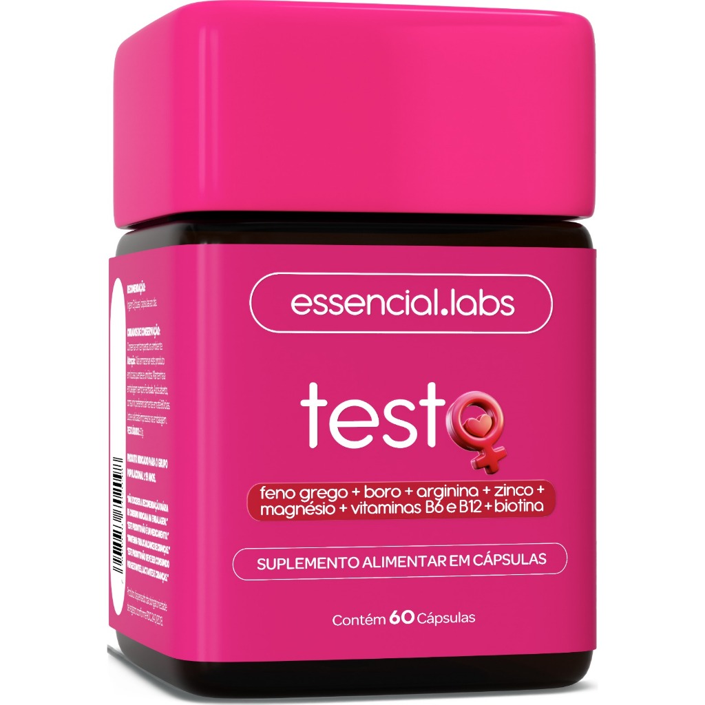 TESTO ESSENCIAL para MULHERES - Fórmula Exclusiva com Saponinas + Boro + Arginina + ZMA + Biotina + 