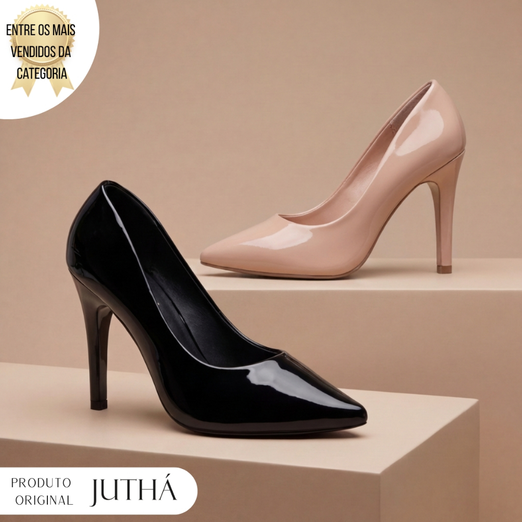 Kit 2 Pares Scarpin Promoção Verniz Salto Alto Bico Fino Confortável Clássico Antiderrapante Trabalh