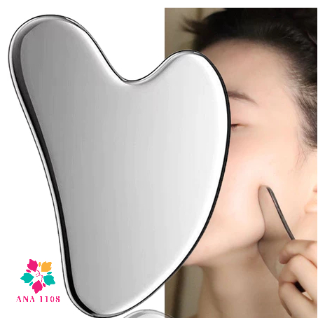 ANA 1108 Massageador Facial e Corporal Aço Inox Gua Sha Raspagem Skincare Rosto Relaxamento SPA Lift