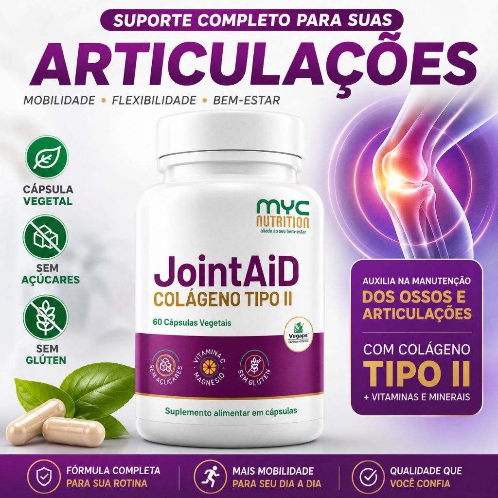 Colágeno Tipo 2 com Magnésio 60 Cápsulas Vitamina C Sem Açúcar
