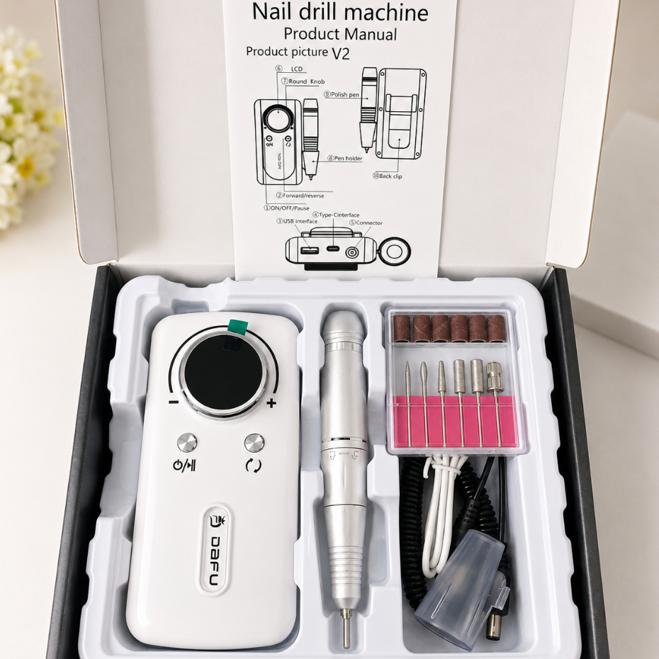 Lixadeira/Motor Portátil Para Unhas Dafu Branco Nail Drill + 6 Brocas
