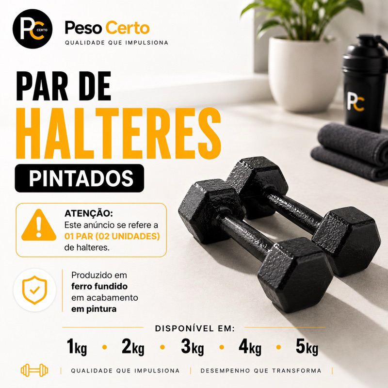 Par Halter Sextavado Pintado-Musculação Academia Funcional Peso Para Braço Treino em Casa Crossfit
