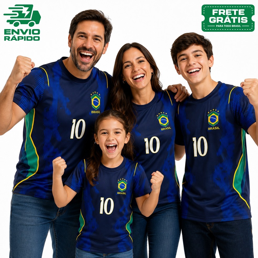 Camisa Camiseta Brasil AZUL MODELO 2026 Torcedor Patriota Copa do Mundo (PARA TODA A FAMÍLIA)