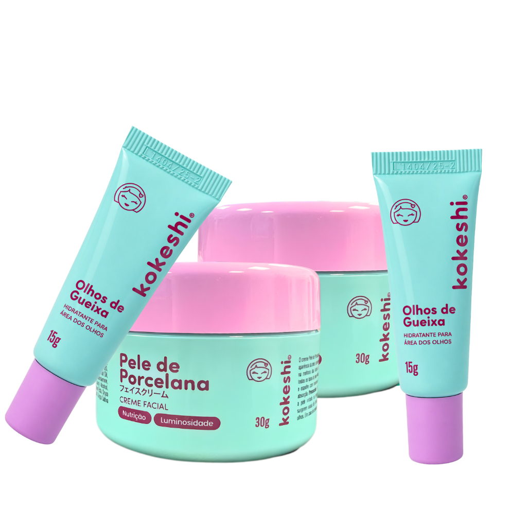 Super Kit Renovadores Faciais Kokeshi Hidratação Renovação 2 Cremes e Olhos de Gueixa