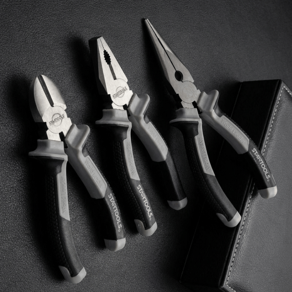 Kit de Alicates Premium Startools 3 Peças Bico Reto 6" Corte 6" Universal 8" Manutenção Eletricista