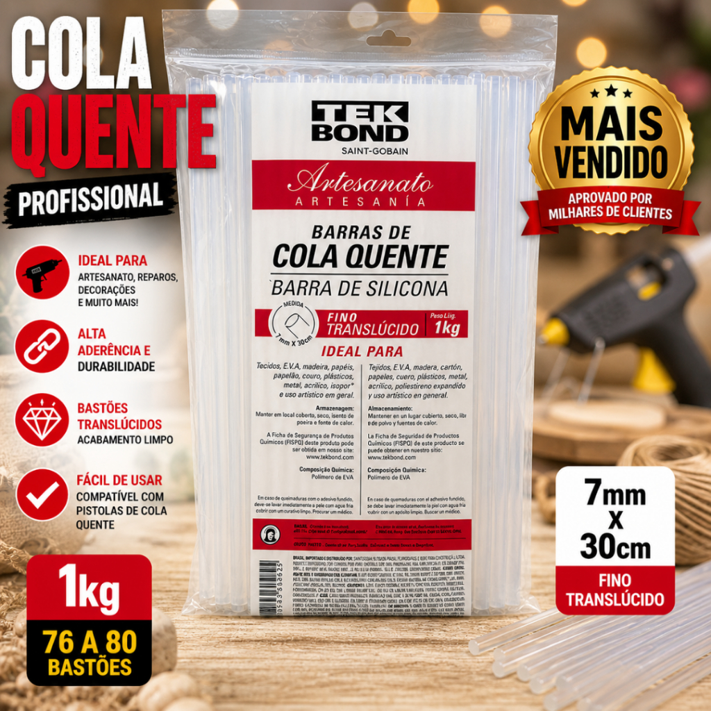 Bastão Cola Quente Para Artesanato  Pacote com 1Kg - Tek Bond